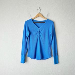 Columbia Womens Omni-Wick Waffle Knit Thermal Henley Shirt in Blue